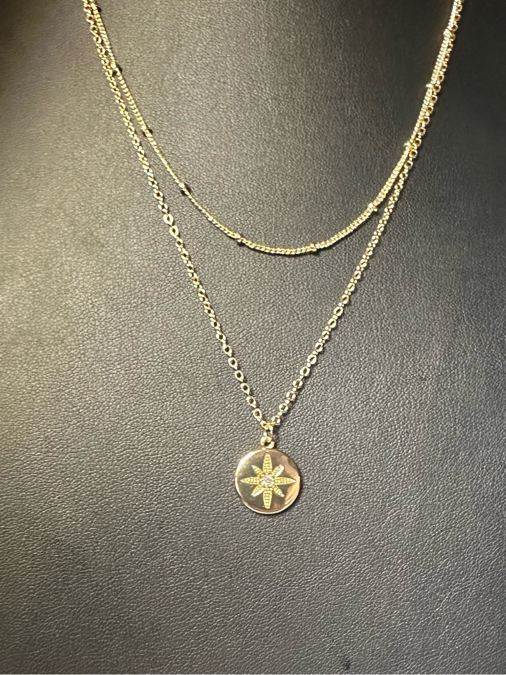 Gold Plated Layered Starburst Pendant Necklace Crystal Celestial